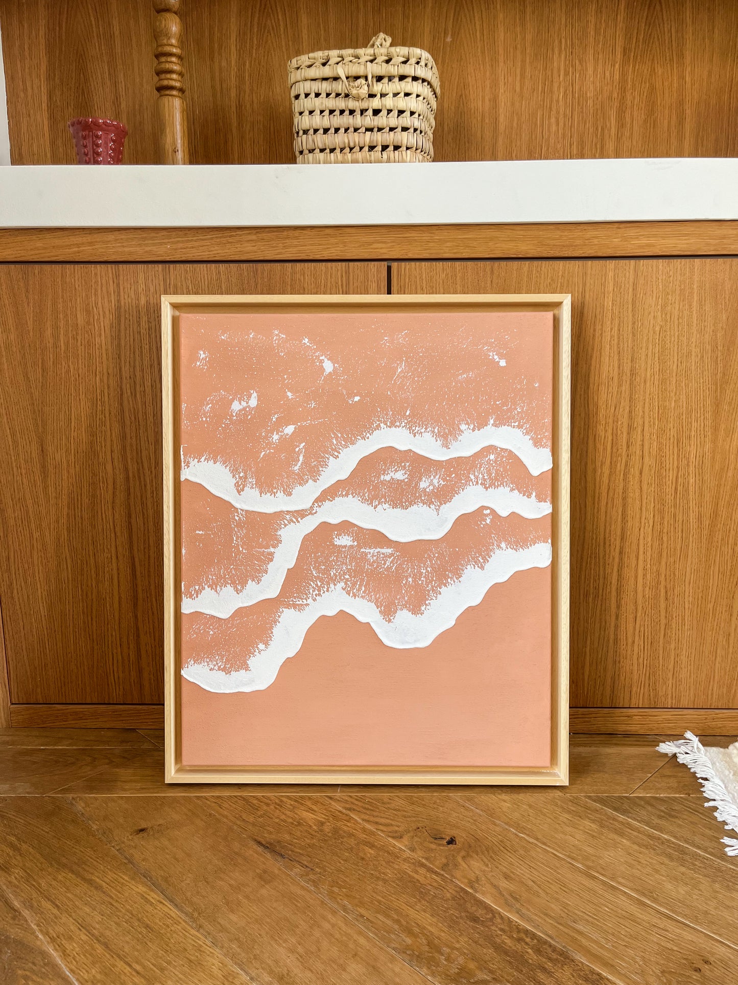 ARCACHON tableau relief vagues terra cota clair