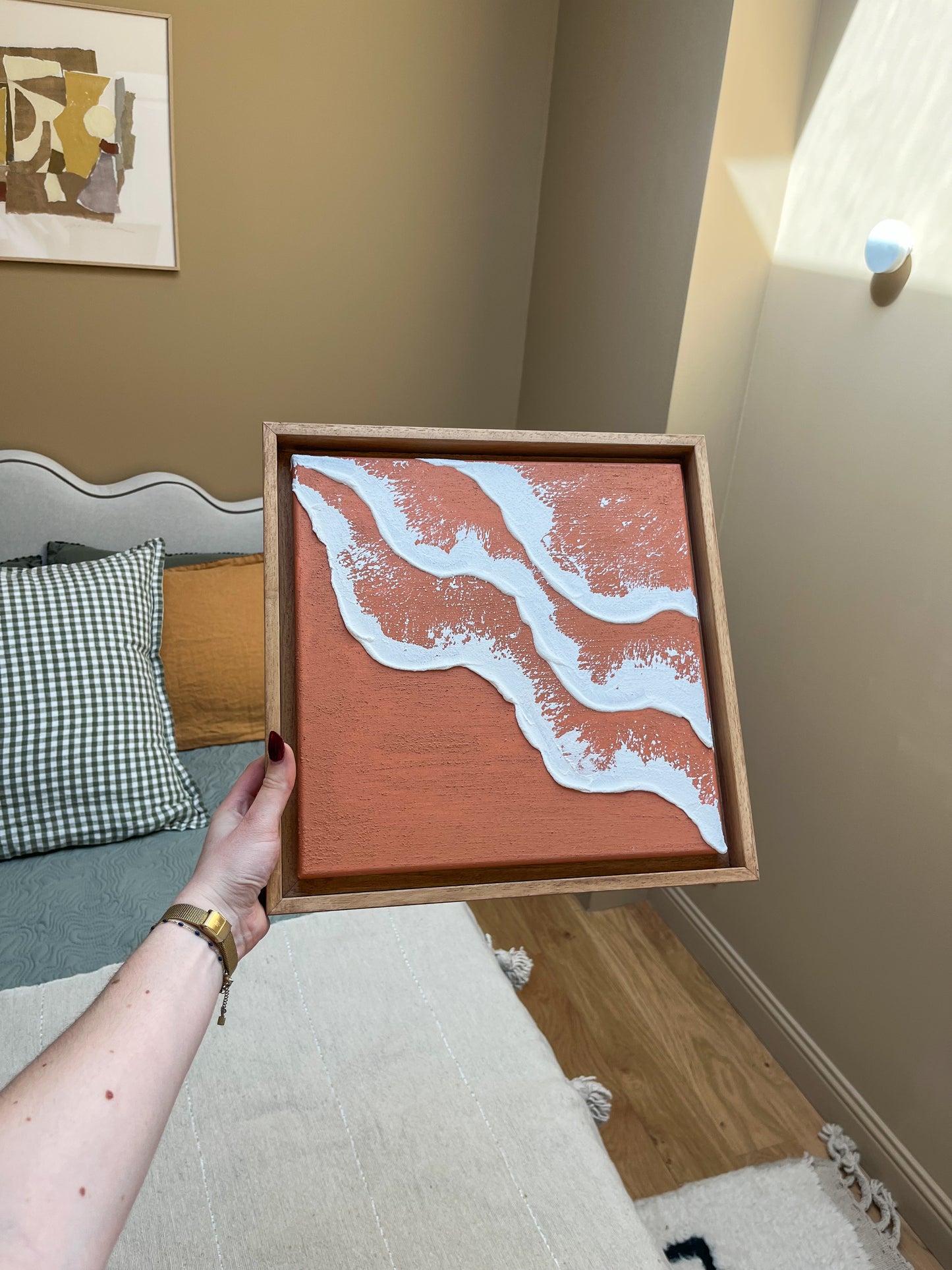 PYLA mini tableau relief vagues terra cota foncé