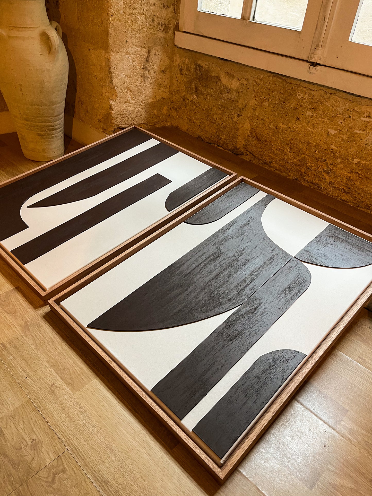 MILAN DUO - collection PREMIUM tableaux reliefs minimalistes marron et beige