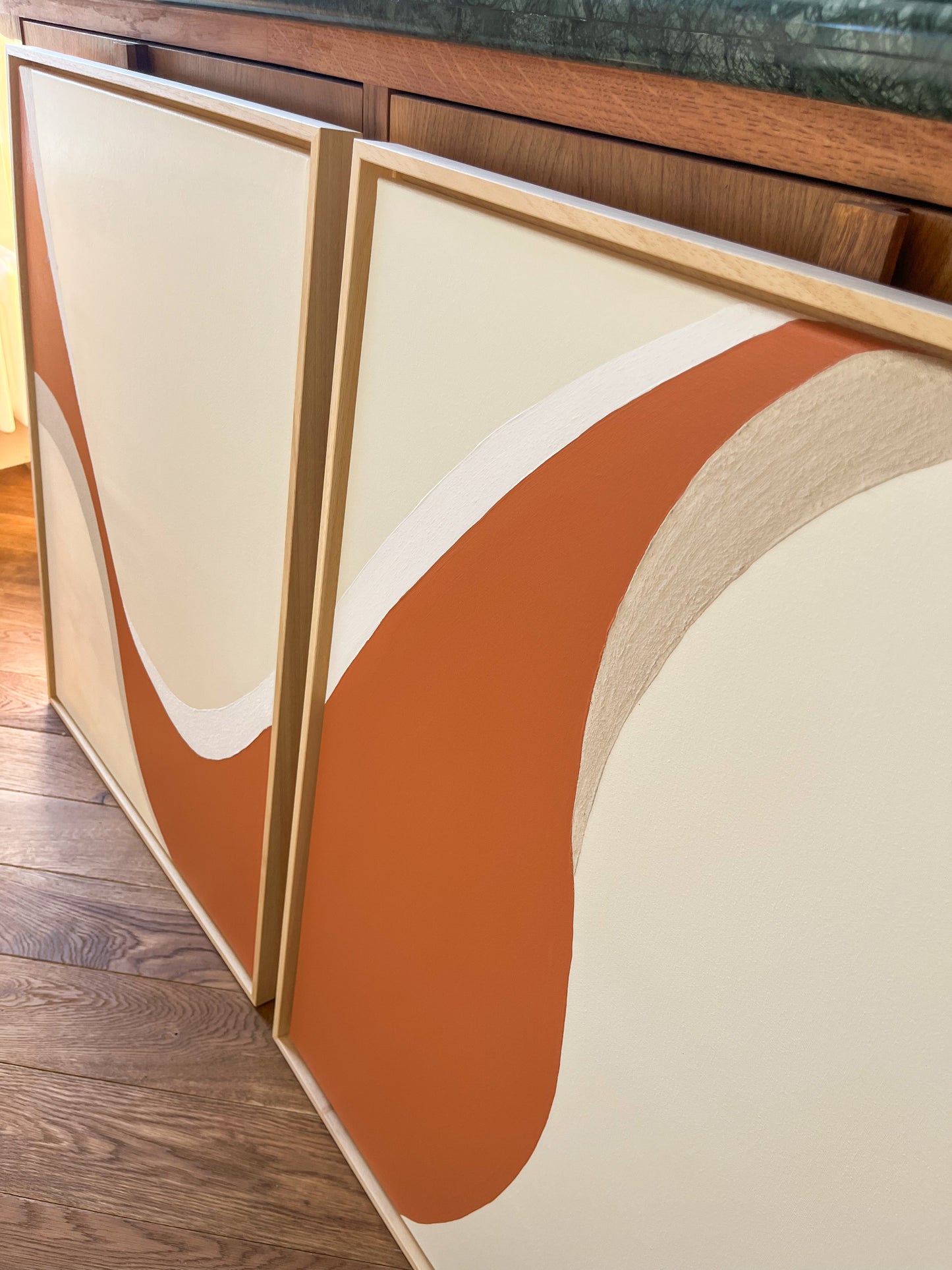 DUO ESPELETTE tableaux courbes minimalistes terra cota, crème et beige lin