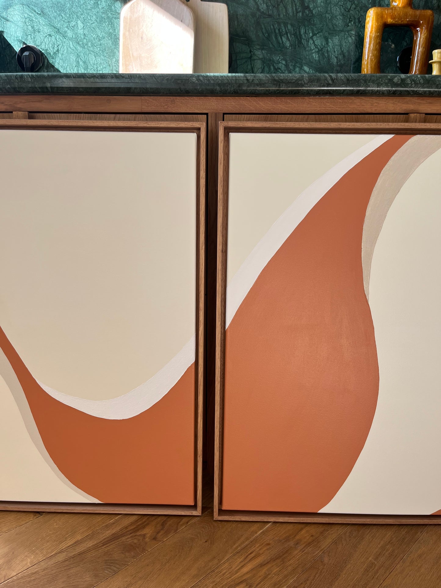 DUO ESPELETTE tableaux courbes minimalistes terra cota, crème et beige lin
