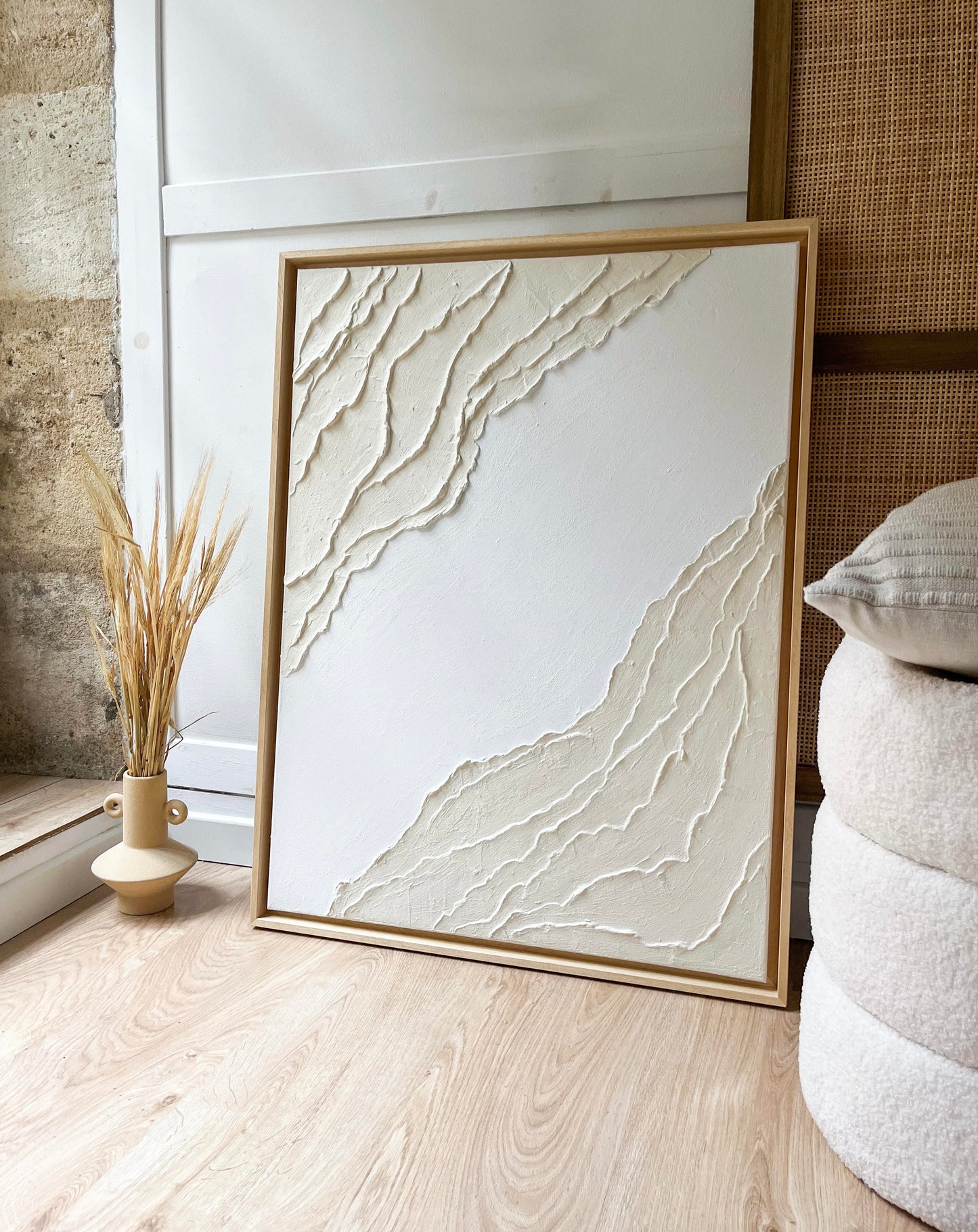 PORQUEROLLES tableau texturé beige crème