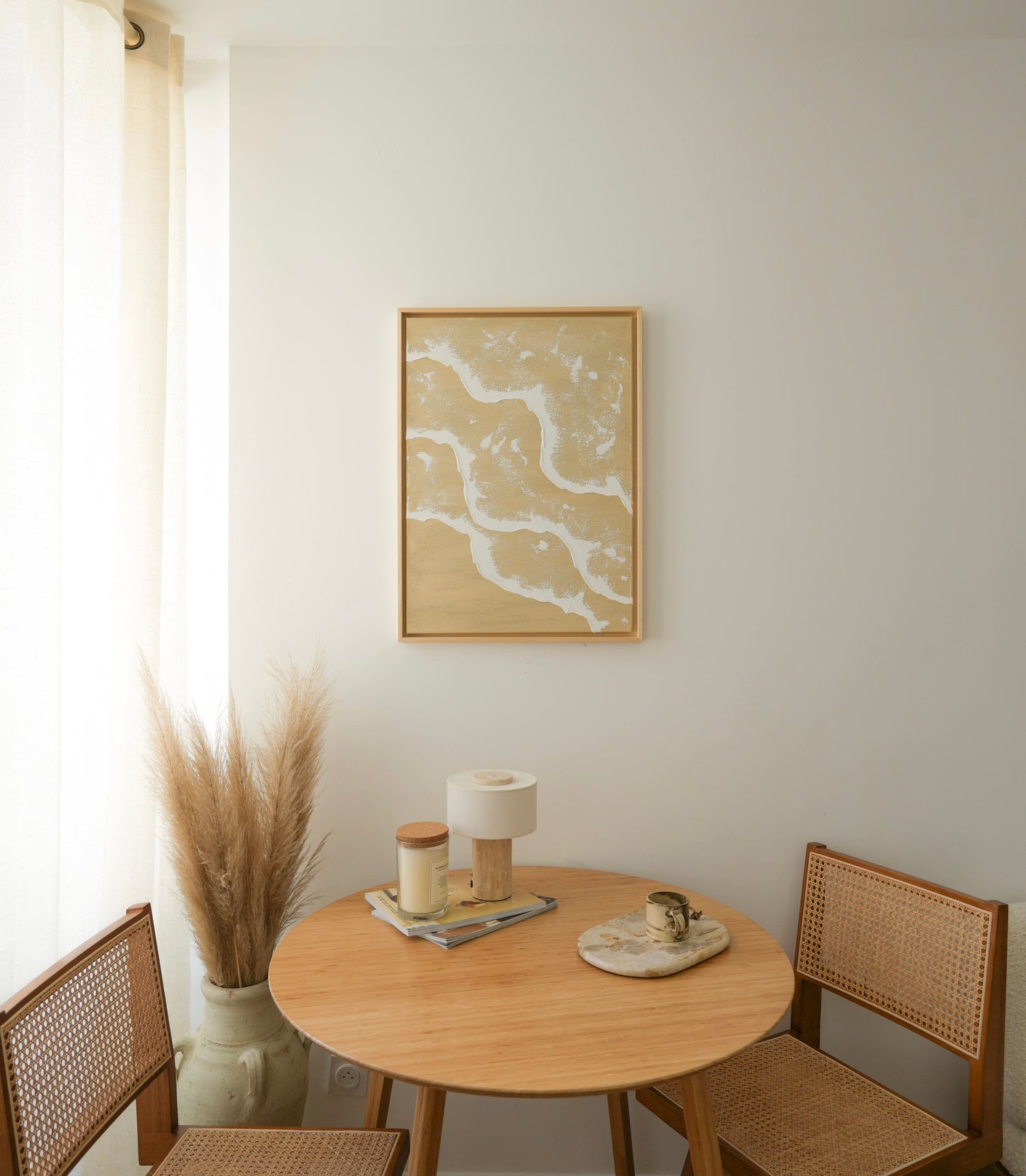 Tableau texturé en relief vagues beige - MINORQUE - décoration minimaliste murale chambre, salon