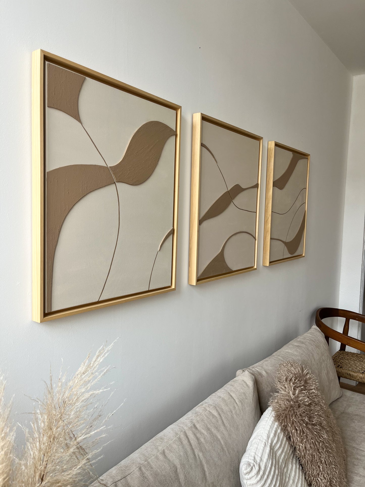 SYDNEY TRIO - collection PREMIUM tableaux en relief taupe et beige lin