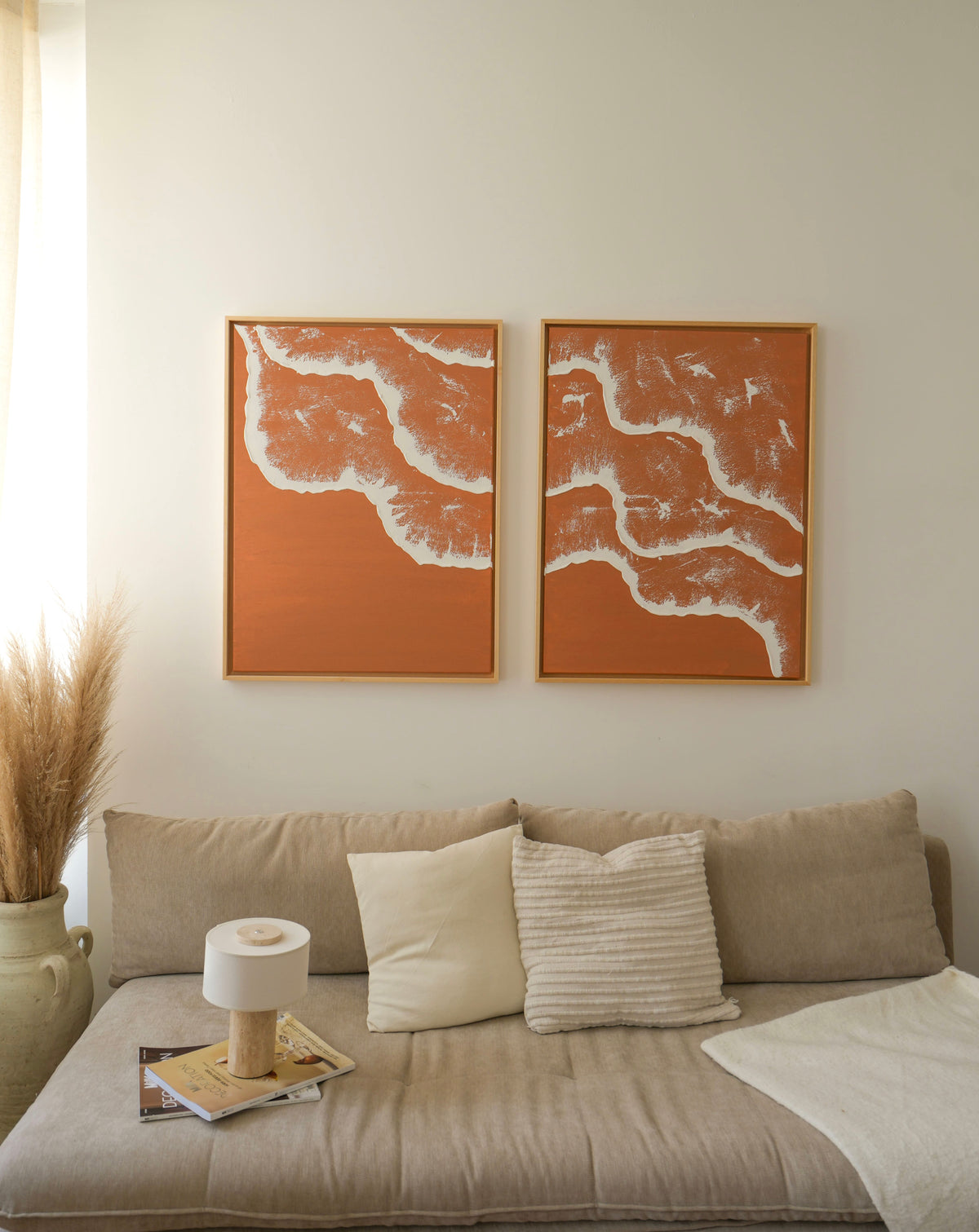 Tableaux texturés en relief vagues terra cota clair - PYLA DUO