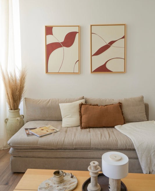 Tableaux texturés crème et terra cota – décoration murale minimaliste salon – SYDNEY DUO