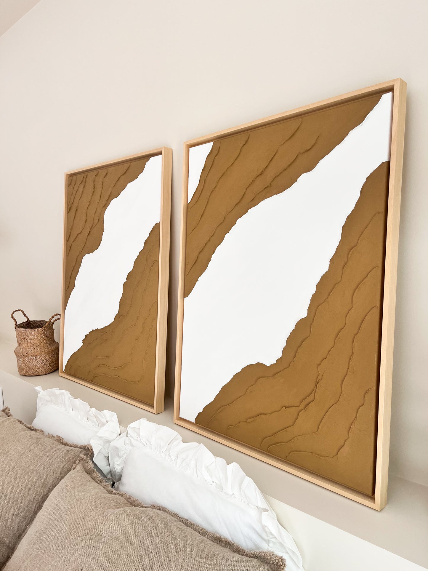 BARI DUO tableaux texturés marron camel et blanc