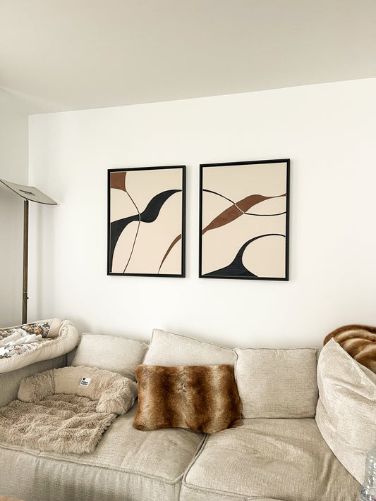 SYDNEY DUO - collection PREMIUM tableaux en relief marron et beige lin