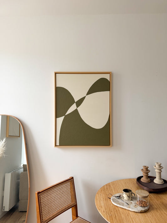 BRUXELLES crème et vert kaki - collaboration HL Interior - tableau relief minimaliste