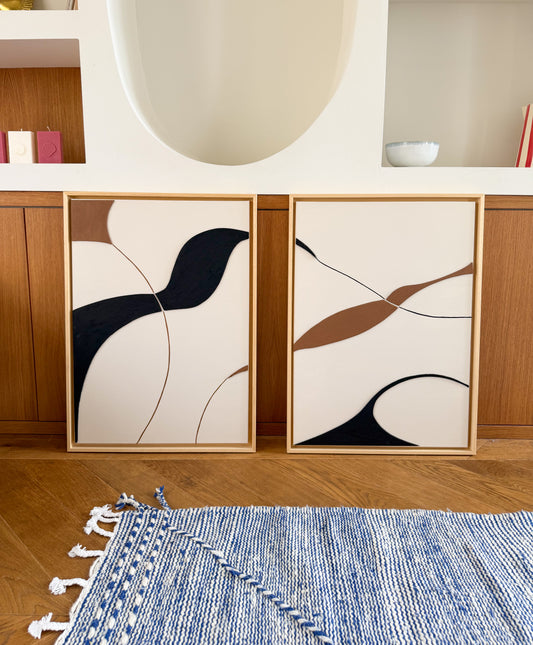 SYDNEY DUO marron, noir et beige lin - collection PREMIUM tableaux en relief texturés