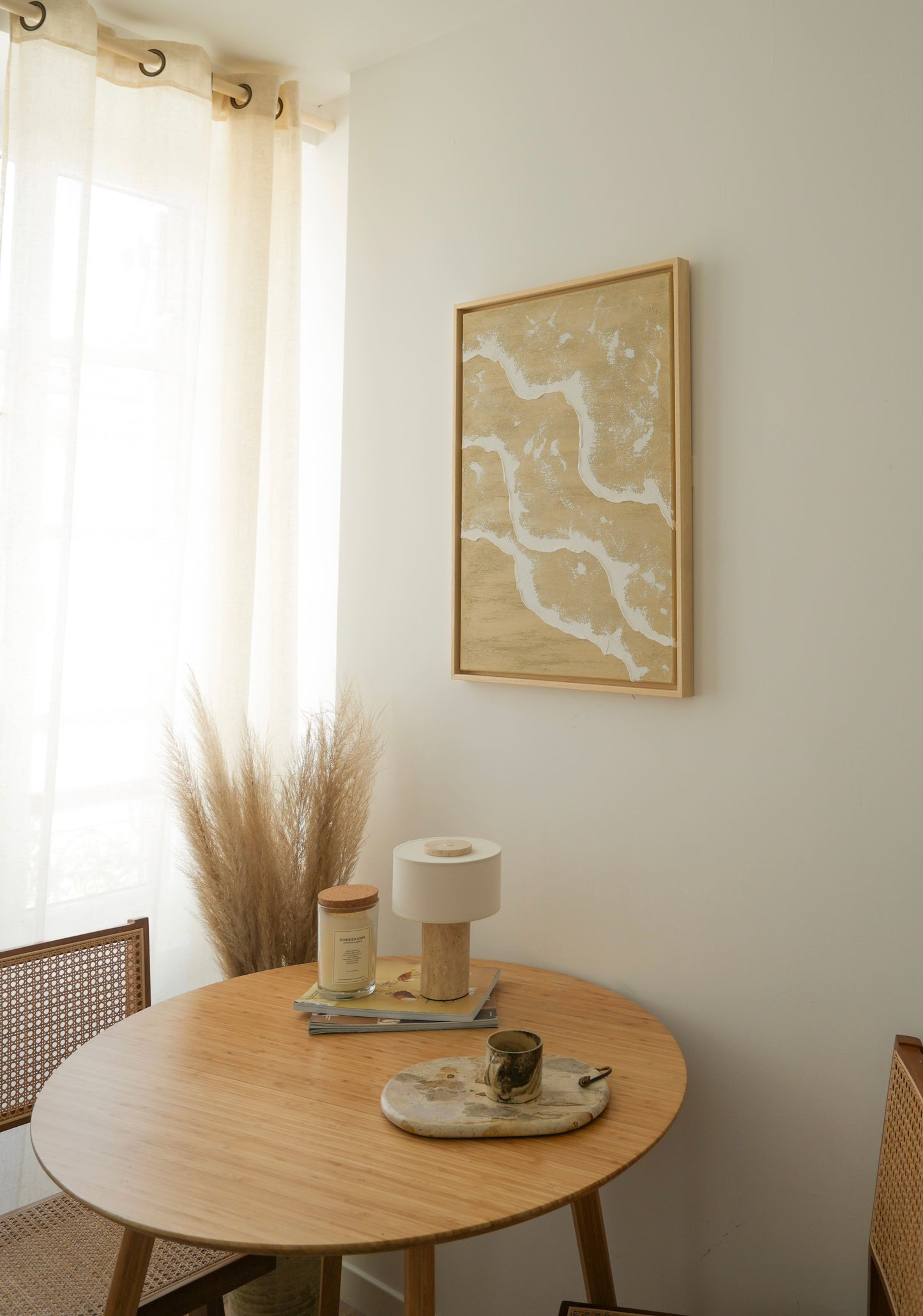 Tableau texturé en relief vagues beige - MINORQUE - décoration minimaliste murale chambre, salon