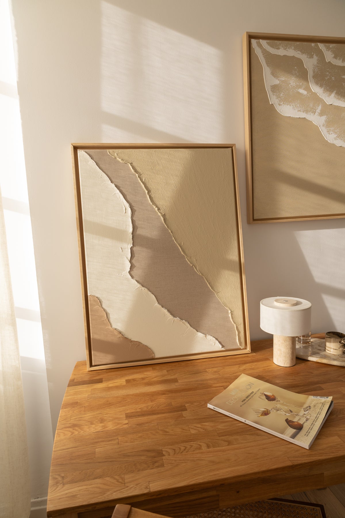 Tableau texturé en relief lin, beige et crème - FARO