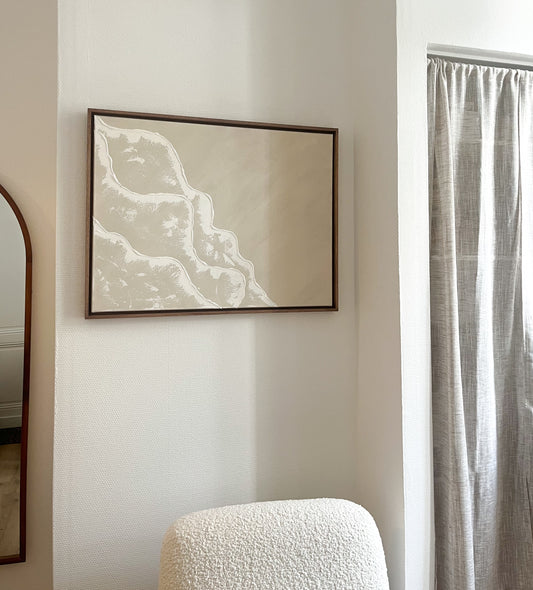 PORTO-VECCHIO beige lin blanc - tableau relief vagues texturé