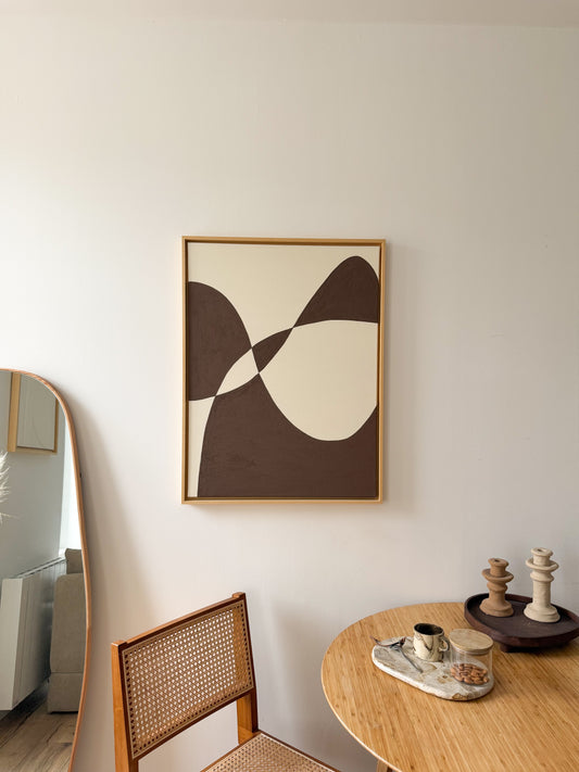 WATERLOO crème et brun - collaboration HL Interior - tableau relief minimaliste