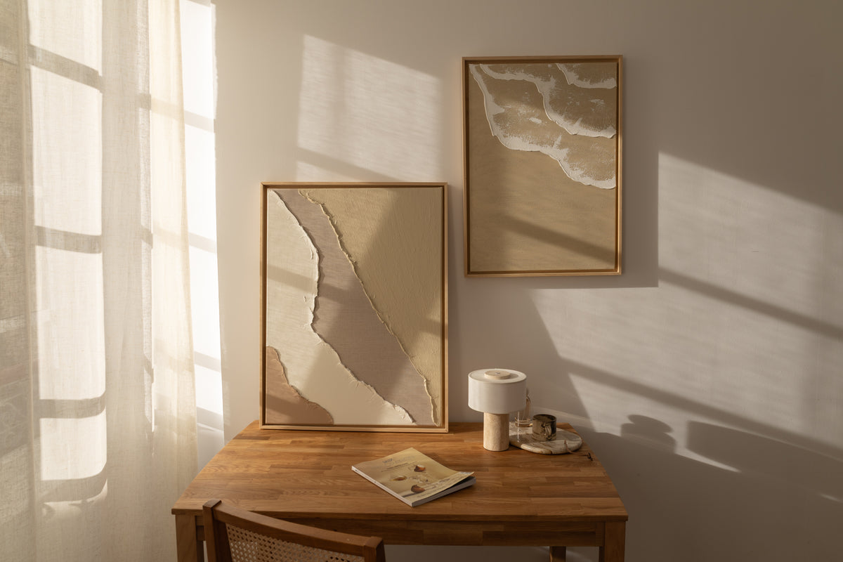 Tableau texturé en relief lin, beige et crème - FARO
