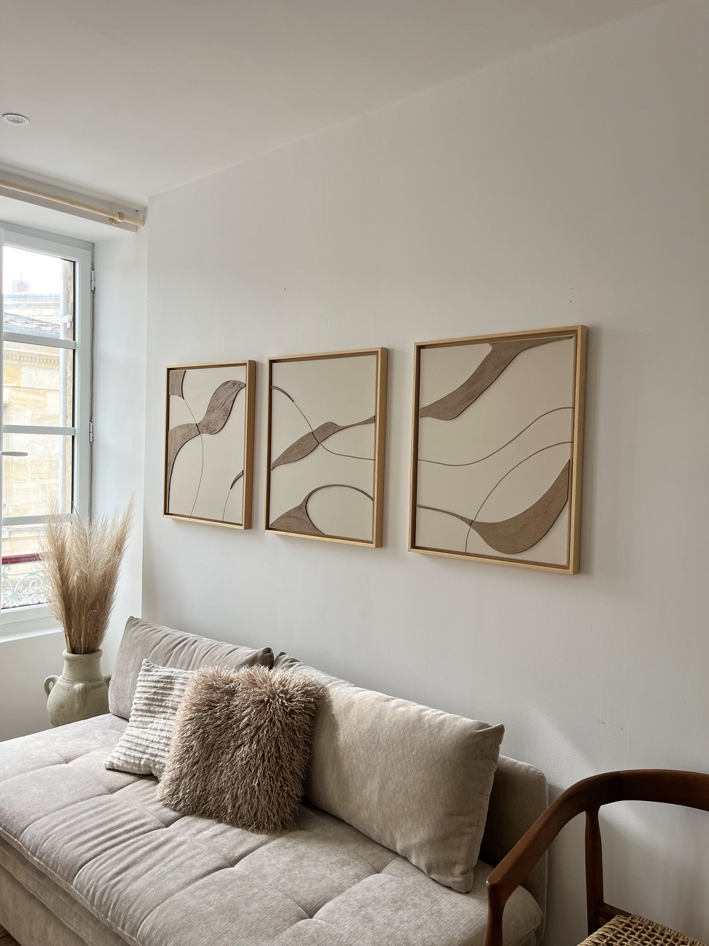 SYDNEY TRIO - collection PREMIUM tableaux en relief taupe et beige lin