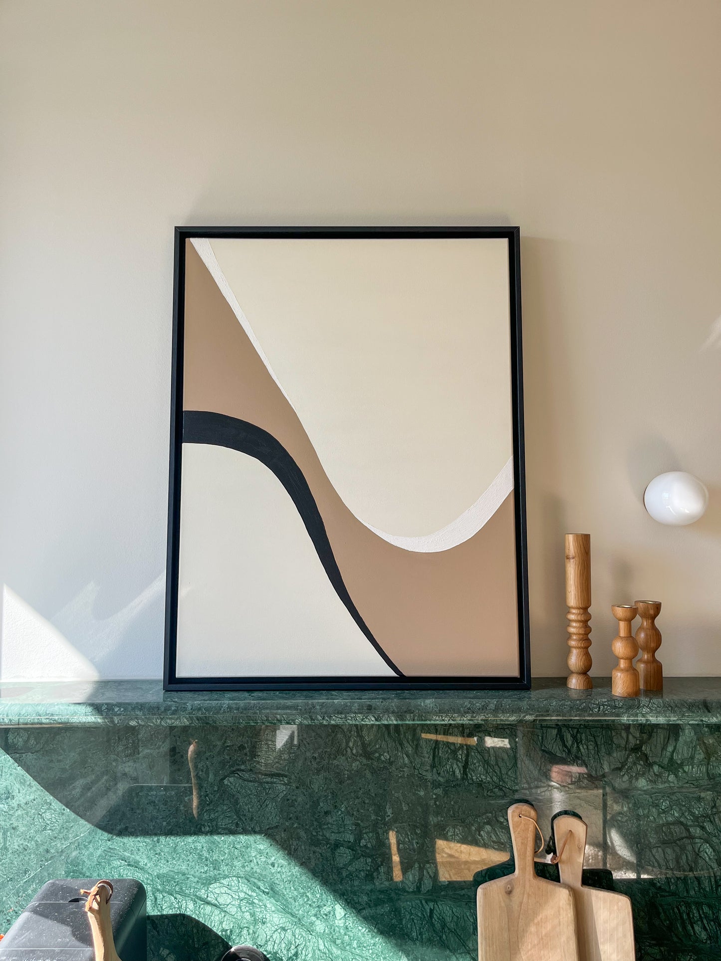 BIARRITZ tableau courbe minimaliste noir, crème et taupe