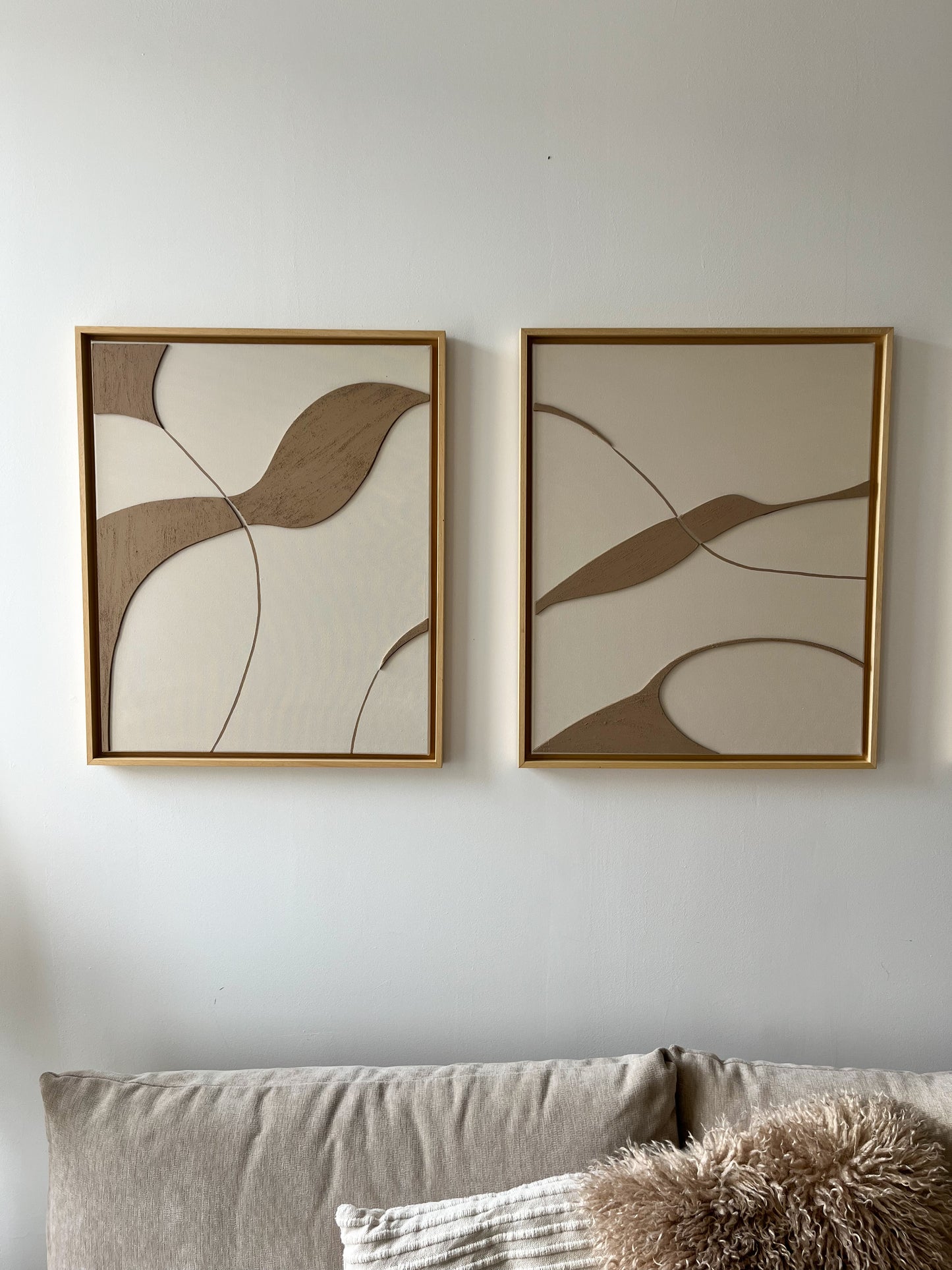 SYDNEY TRIO - collection PREMIUM tableaux en relief taupe et beige lin