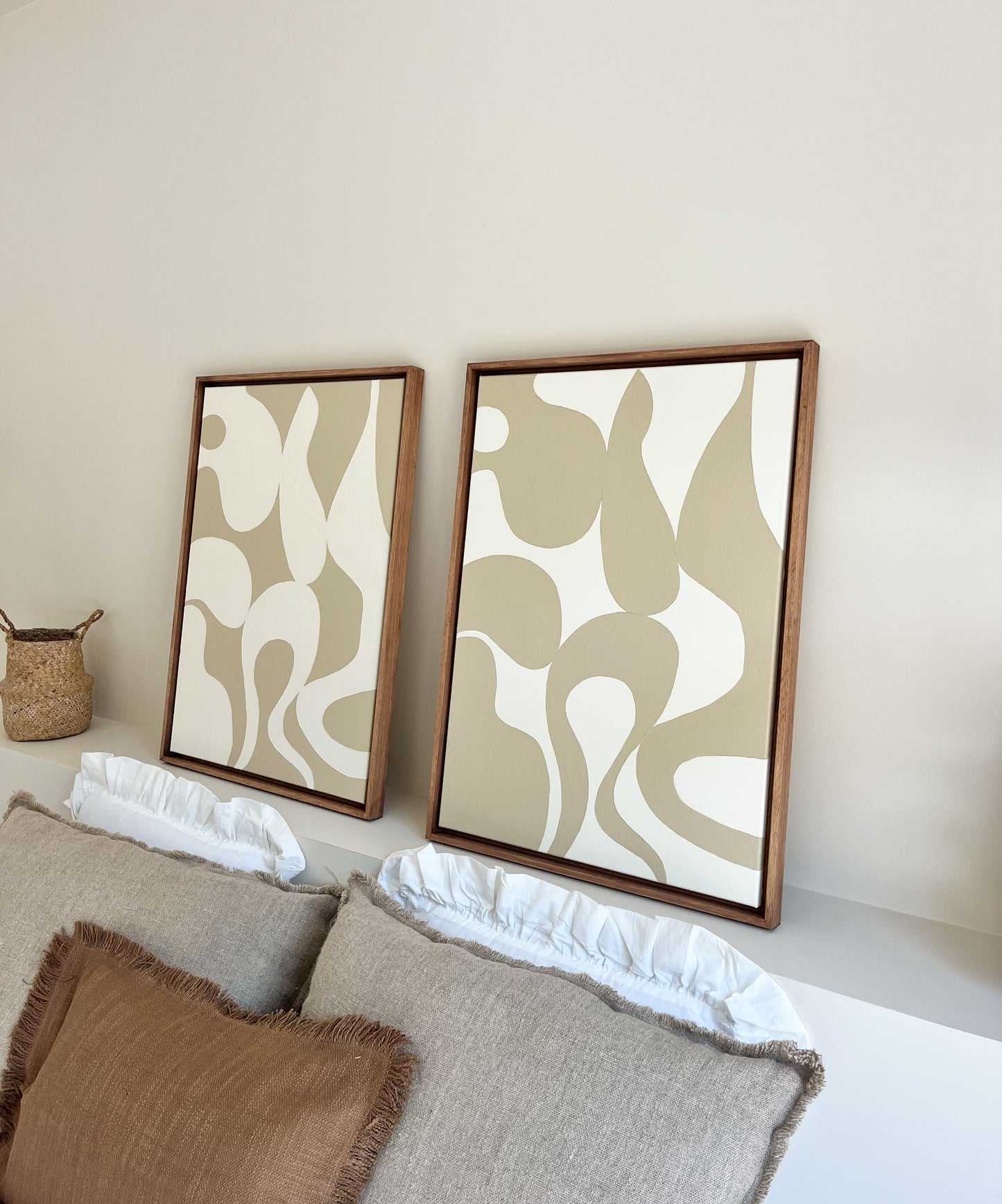 MUSSO DUO tableaux formes organiques relief beige et crème