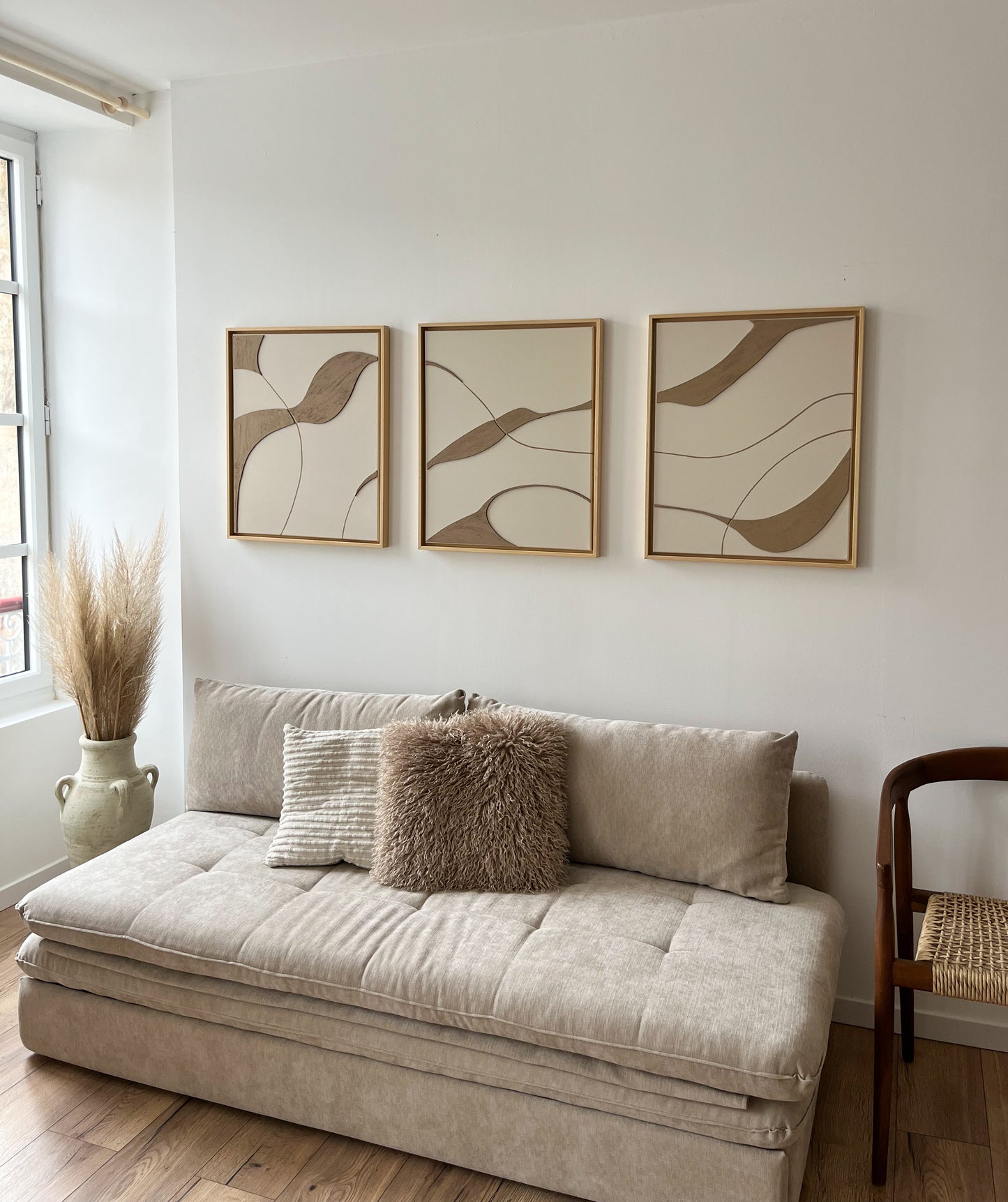 SYDNEY TRIO - collection PREMIUM tableaux en relief taupe et beige lin