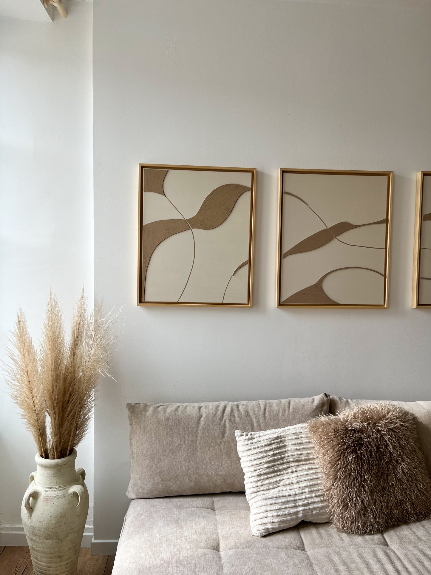 SYDNEY TRIO - collection PREMIUM tableaux en relief taupe et beige lin