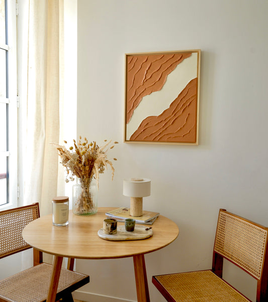 Tableau texturé en relief terra cota clair et crème - ROSAS - décoration minimaliste murale chambre, salon