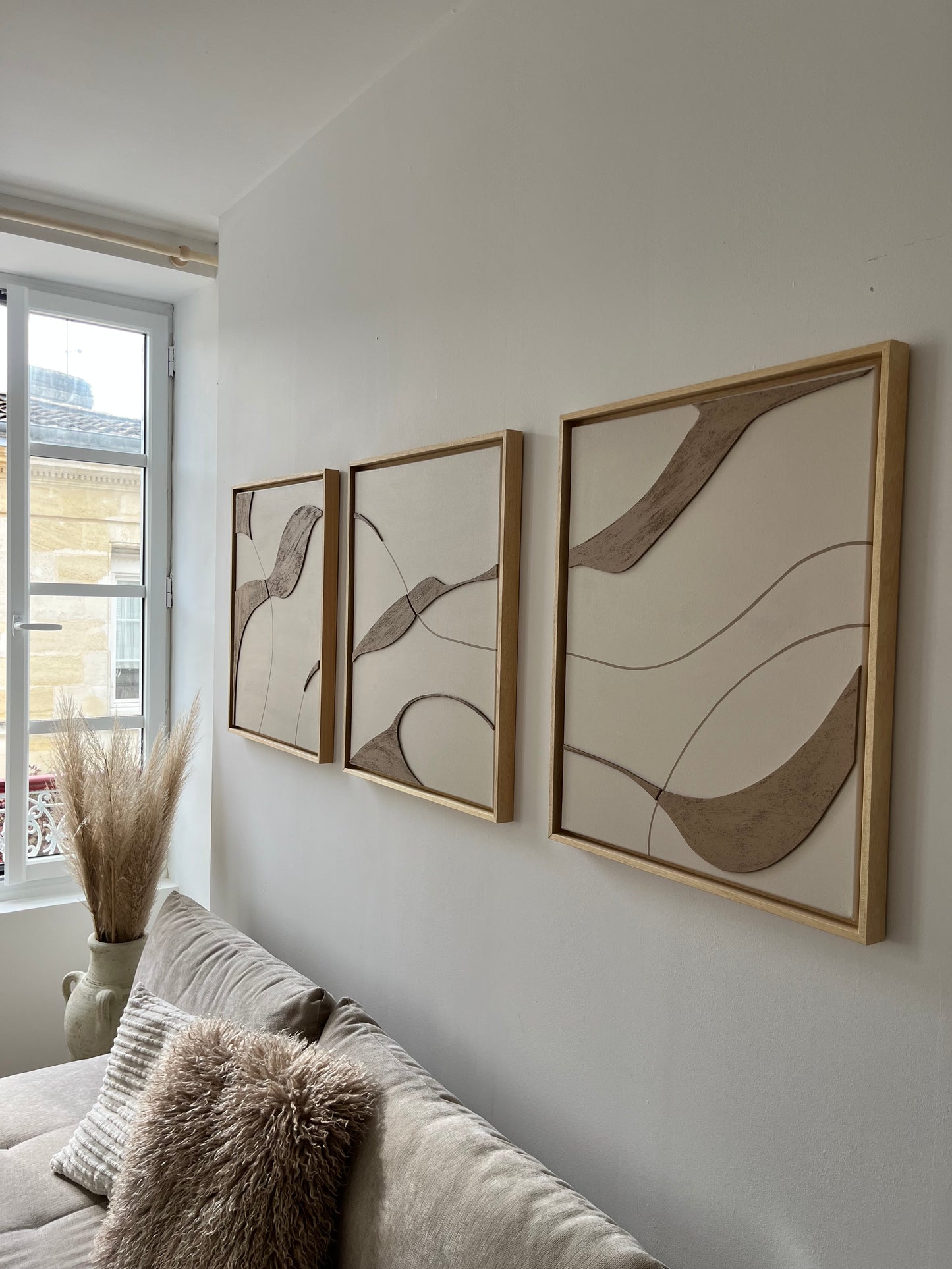 SYDNEY TRIO - collection PREMIUM tableaux en relief taupe et beige lin