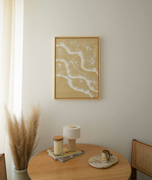 Tableau texturé en relief vagues beige - MINORQUE - décoration minimaliste murale chambre, salon