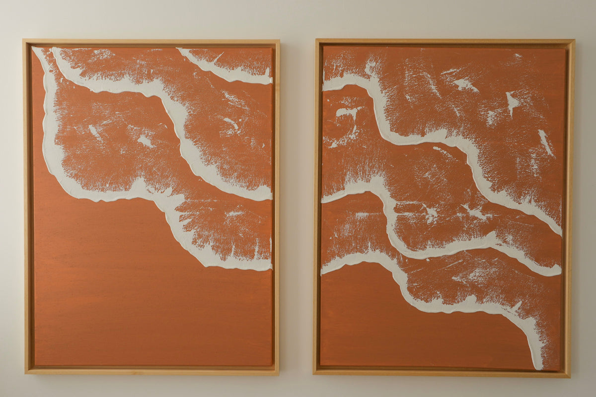 Tableaux texturés en relief vagues terra cota clair - PYLA DUO