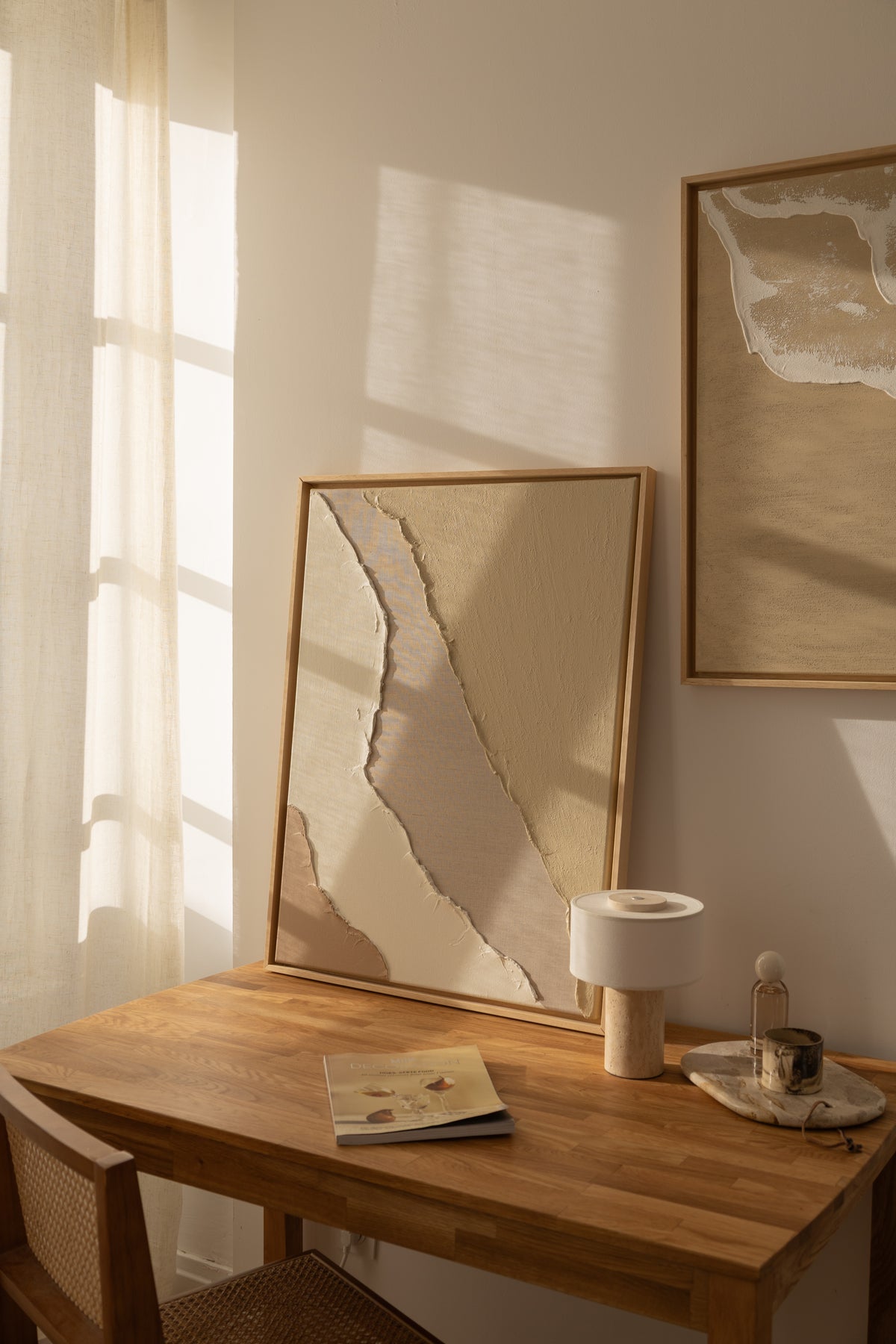 Tableau texturé en relief lin, beige et crème - FARO
