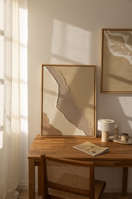 Tableau texturé en relief lin, beige et crème - FARO